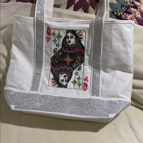 Queen of sparkles rhinestone tote bag White and Silver crystal card queen sequin - Picture 8 of 9